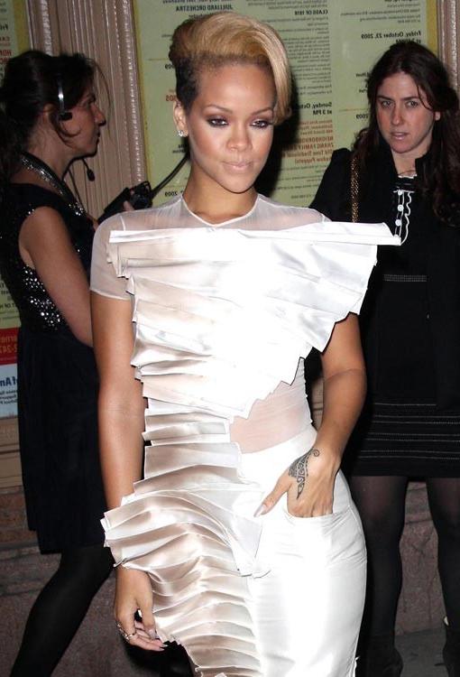 15P Rihanna see thru tits and ass in black thongs