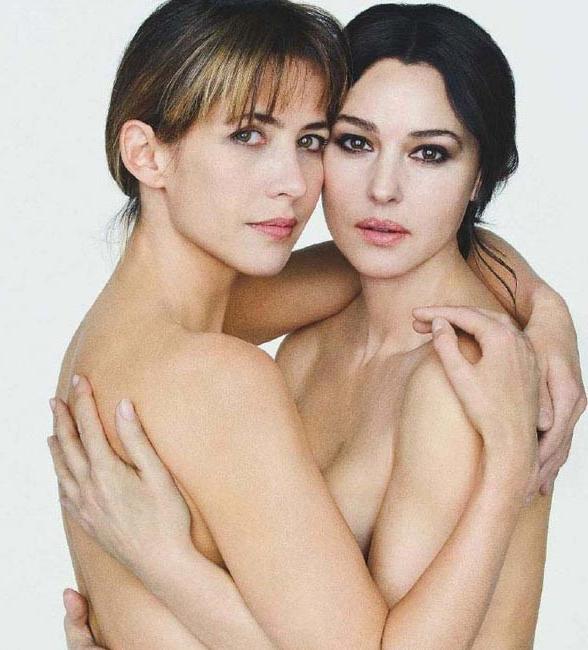 16P Monica Bellucci going topless with great chick