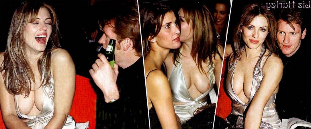 10P Elizabeth Hurley showing her nice big tits and upskirt paparazzi pictures