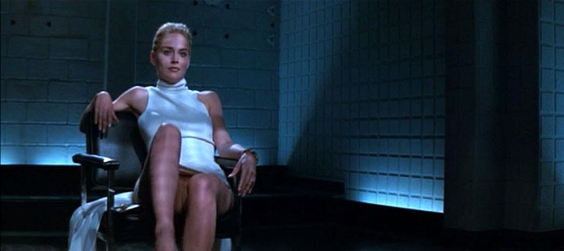 10P Sharon Stone exposing her nice pussy while crossing legs in nude movie caps
