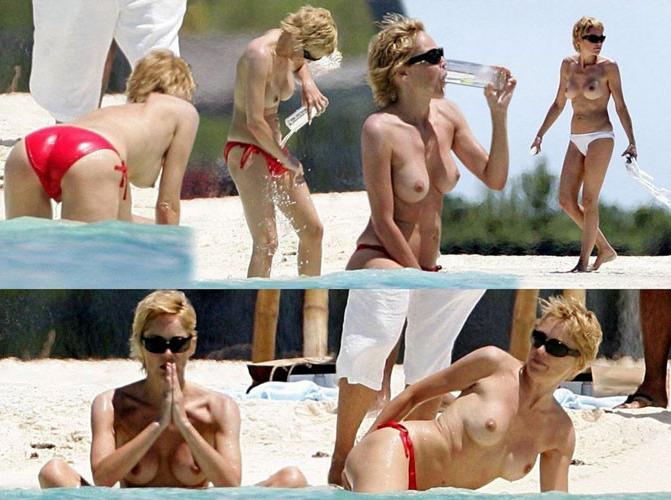 16P Sharon Stone showing her nice pussy upskirt on chair and her nice big tits papar