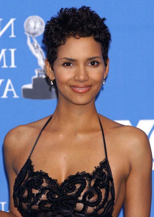 16P Halle Berry showing her nice big tits and ass in thong in see thru dress