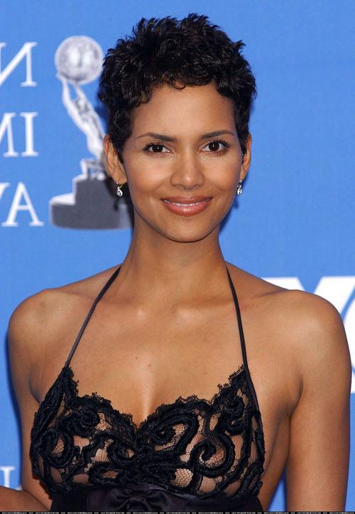 16P Halle Berry showing her nice big tits and ass in thong in see thru dress