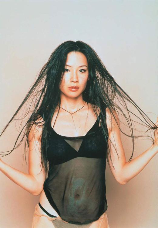 15P Celebrity Lucy Liu exposed perky tits for magazine