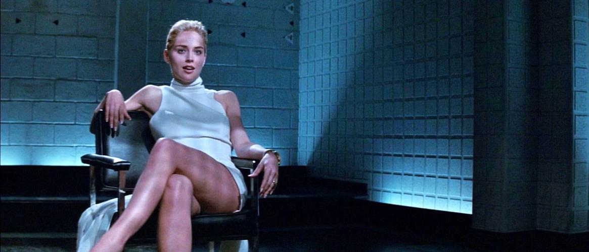 16P Sharon Stone showing her shaved pussy and upskirt