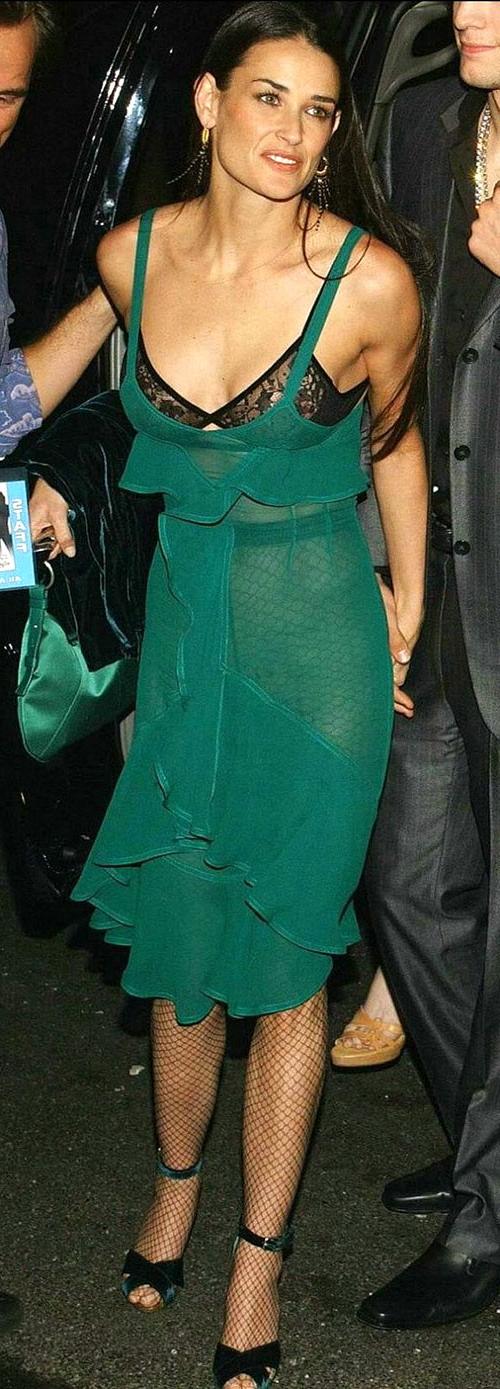 16P Demi Moore looking very sexy in green seethru dres