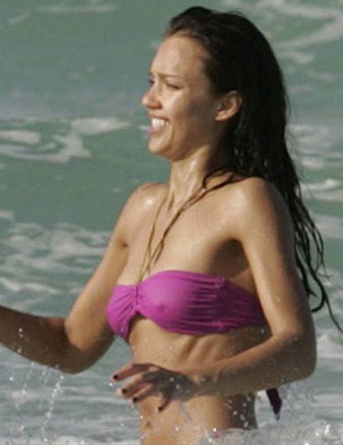 20P Celebrity Jessica Alba in sexy bikini and nice see thru nipples