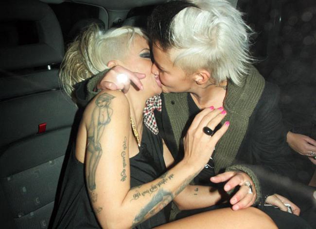 16P Celebrity Jodie Marsh in naughty lingerie and lesbian kiss
