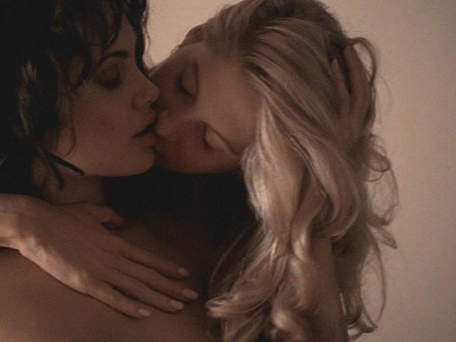 20P Black hair sexy celebrity Angelina Jolie nude in lesbian action