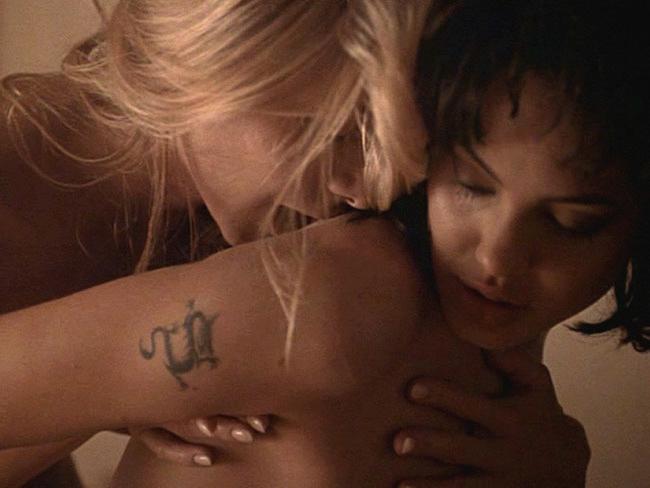 20P Black hair sexy celebrity Angelina Jolie nude in lesbian action