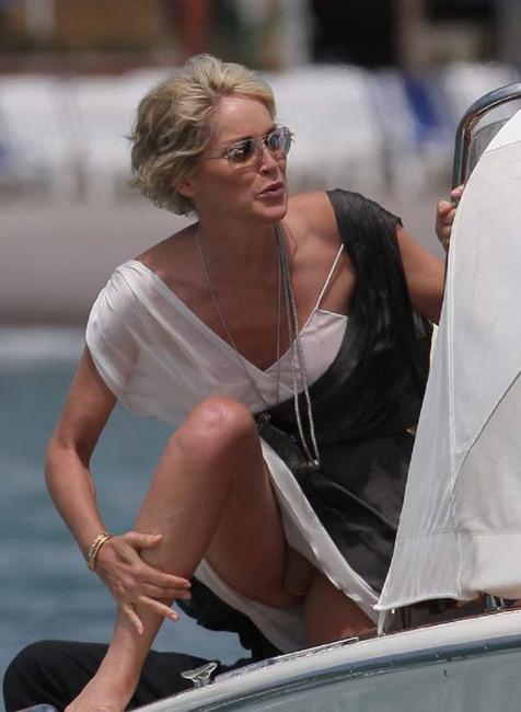 15P Celebrity babe Sharon Stone very hot upskirt and nude body