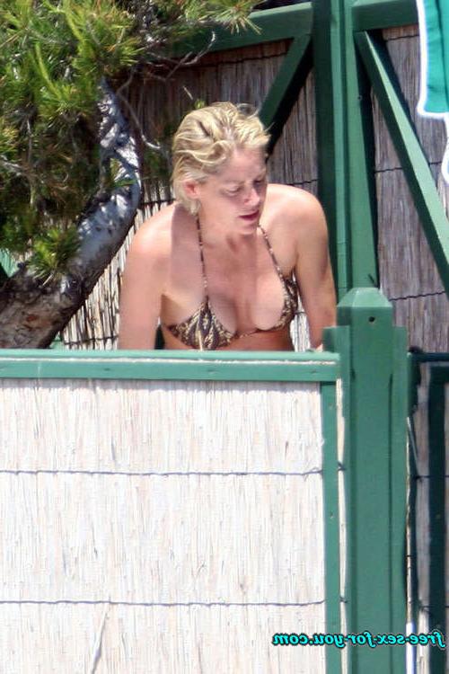 16P Sharon Stone showing her shaved pussy and big tits to paparazzi