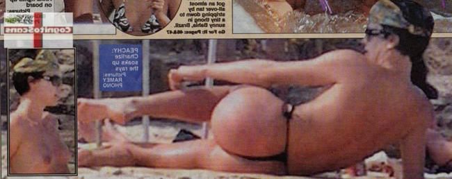 16P Celebrity Charlize Theron paparazzi nude boobs on the beach
