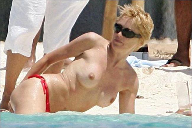 15P Sharon Stone smoking hot and sexy nude topless on the beach