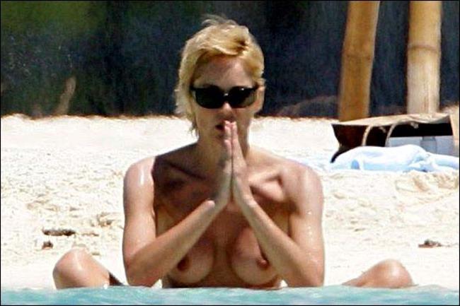 15P Sharon Stone smoking hot and sexy nude topless on the beach