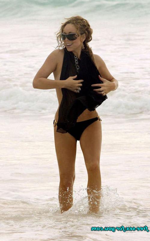 16P Mariah Carey tit slip and topless on beach paparazzi pictures