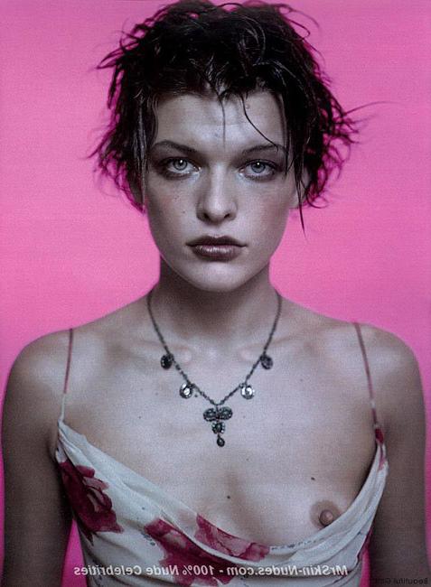 16P Exotic celebrity star Milla Jovovich showing nude breasts