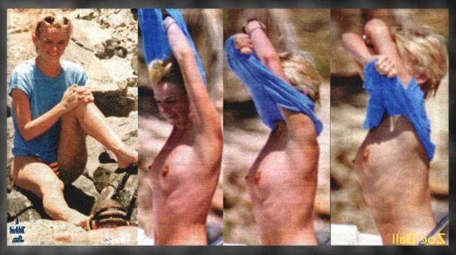 15P Good looking celebrity babe Zoe Ball nude on the beach