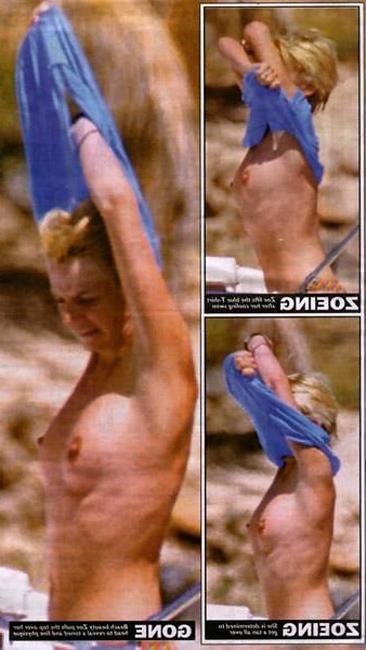 16P Celebrity hot blonde Zoe Ball shows nude tits on the beach
