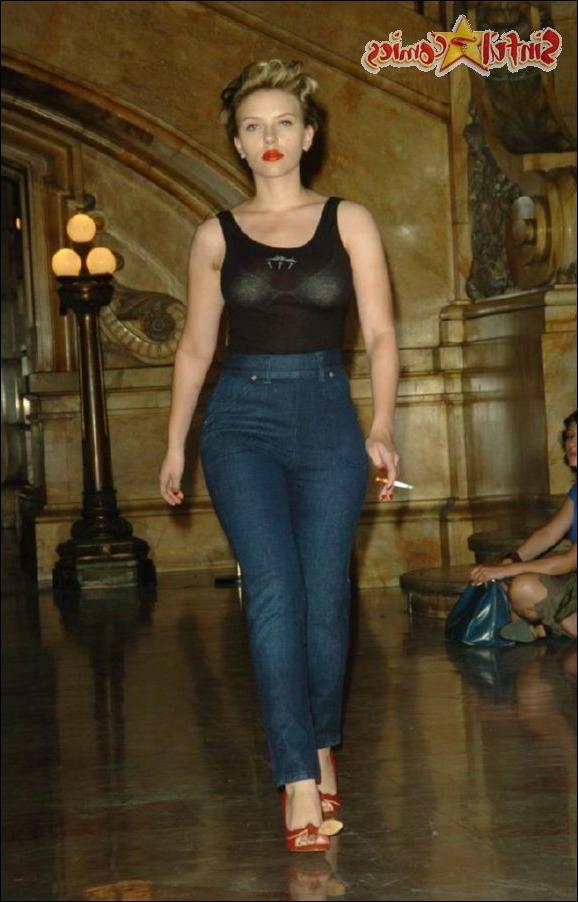 16P Scarlett Johansson posing in fishnet stockings and see thru