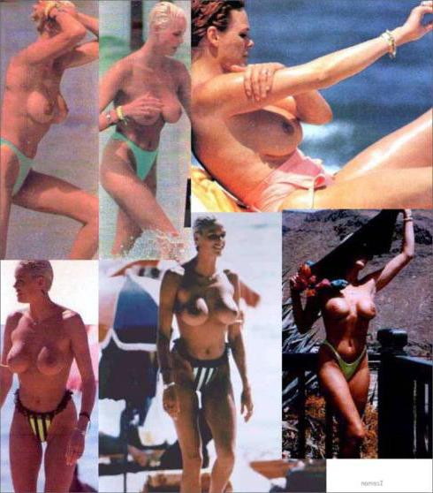 16P Brigitte Nielsen topless paparazzi pictures and flashing pussy