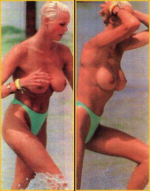 16P Brigitte Nielsen topless paparazzi pictures and flashing pussy