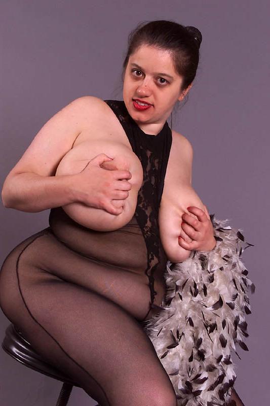 15P Huge black pantyhose plump on chair