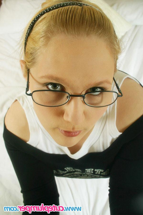16P Blonde plumper in glasses learning to suck cock on a dildo