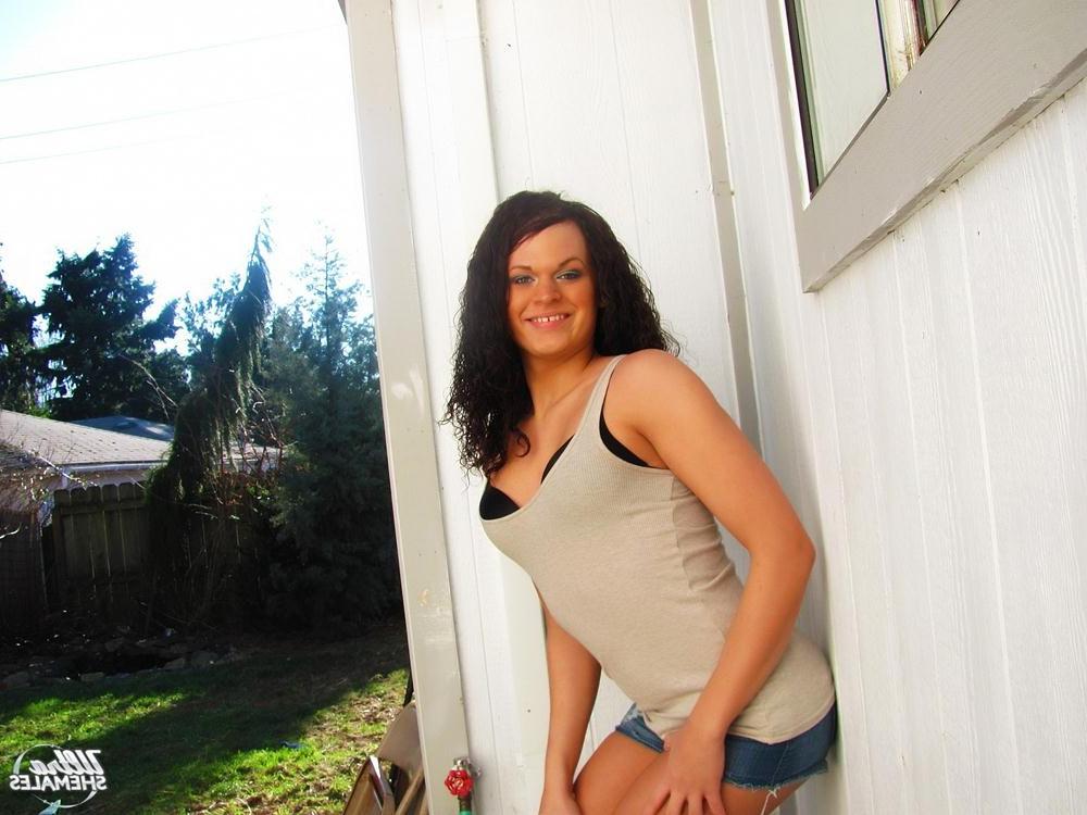 12P Teen Shemale Exhibitionist Shows Off Her Goods Out in The Back Yard