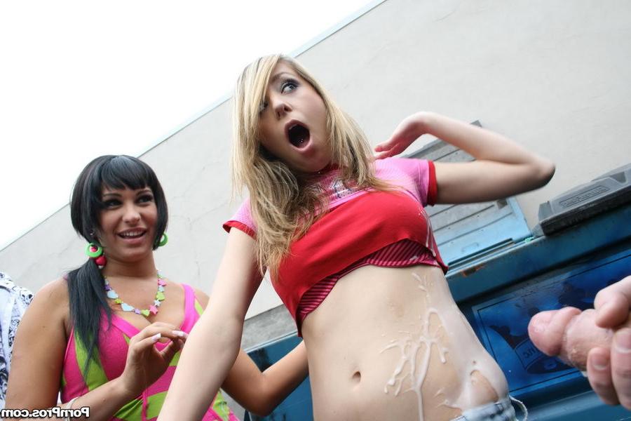 15P Two horny babes getting covered in cum