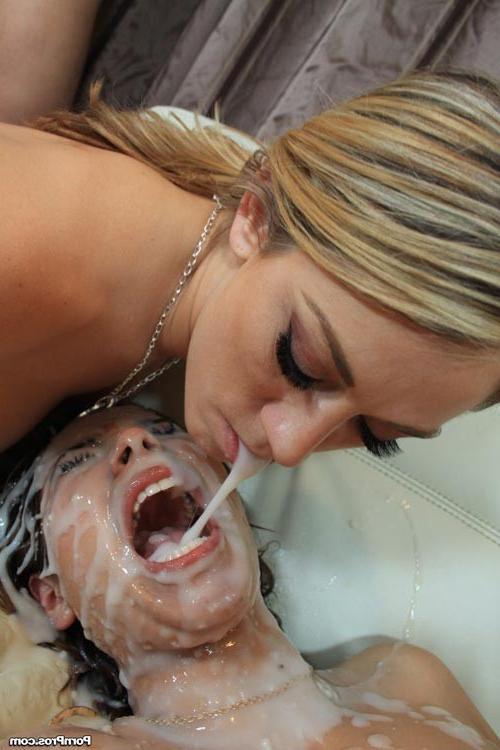 15P Two horny babes getting covered in cum