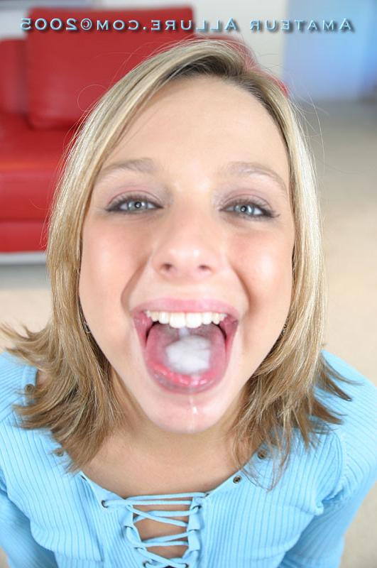 16P amateur blonde hottie sucks cock and smiles swallowing semen
