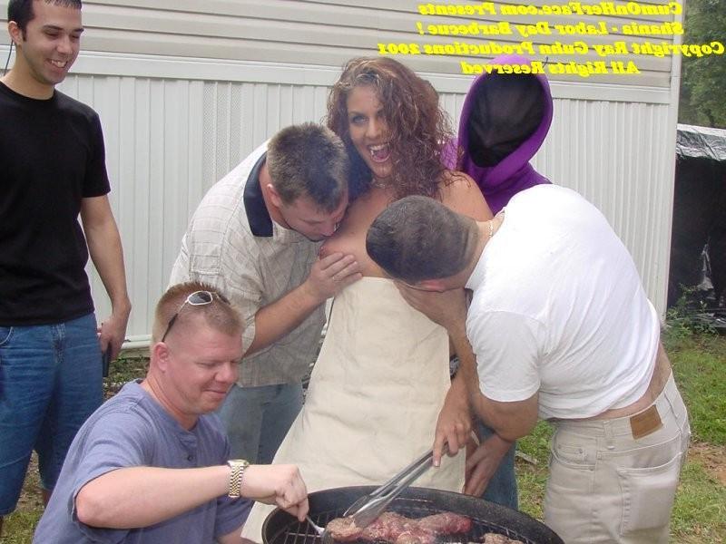 15P Beatiful brunette gets covered in cum at the cookout