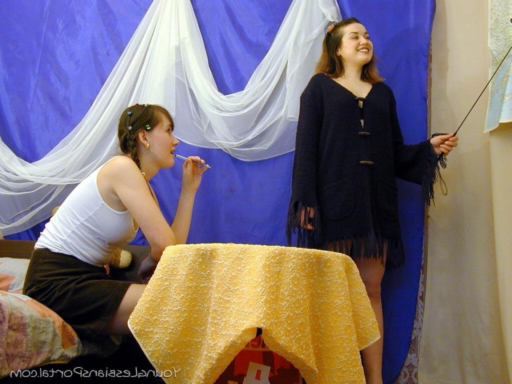 12P Innocent young Russian schoolgirl gets seduced by her nasty pussy munching girlf