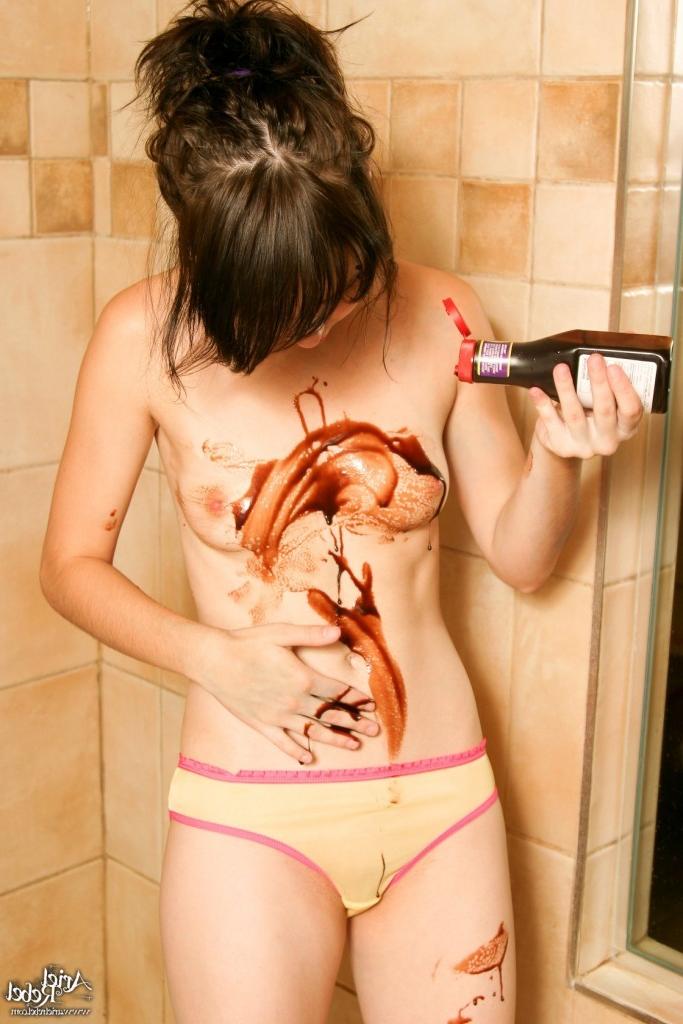 16P Teen girl gets messy with chocolate