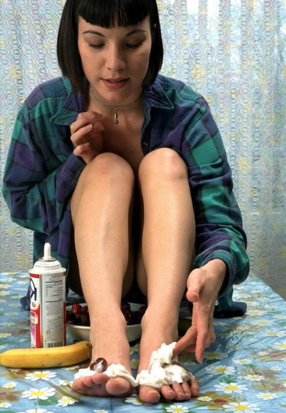 15P Amateur holding cucumber with feet