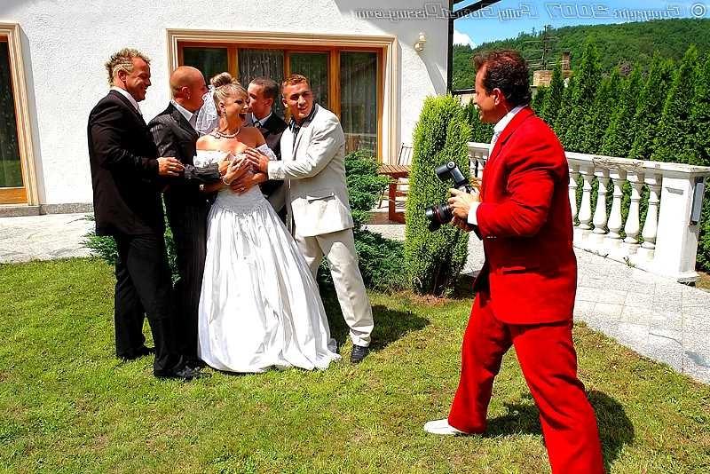 20P Group of guys banging and peeing on a sleazy bride