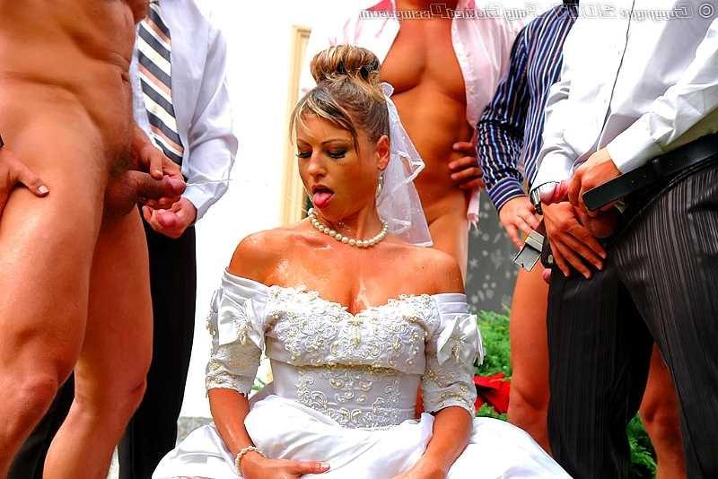 20P Group of guys banging and peeing on a sleazy bride