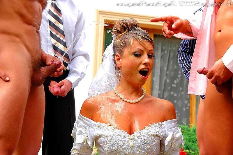 20P Group of guys banging and peeing on a sleazy bride