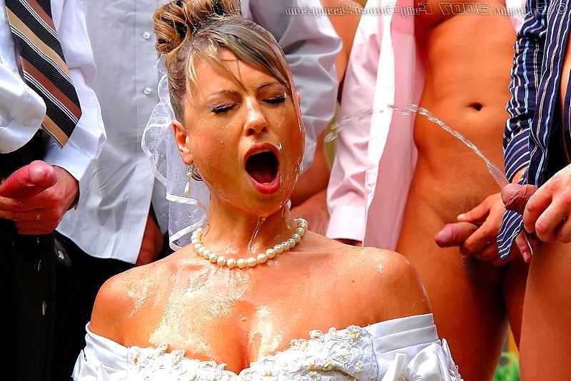 20P Group of guys banging and peeing on a sleazy bride