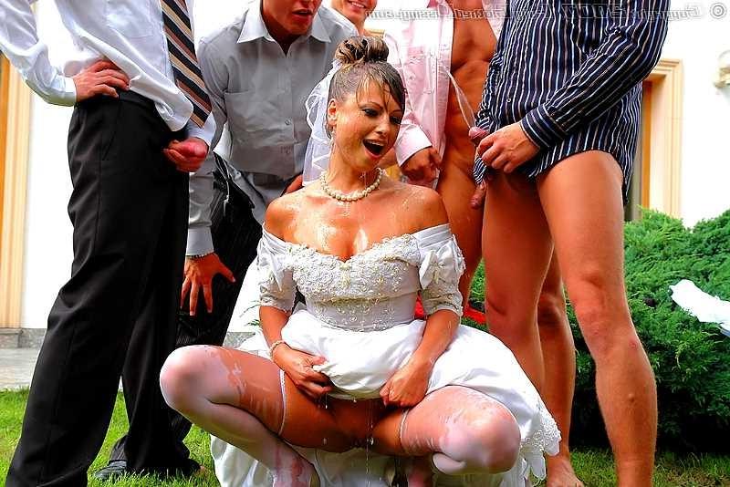20P Group of guys banging and peeing on a sleazy bride