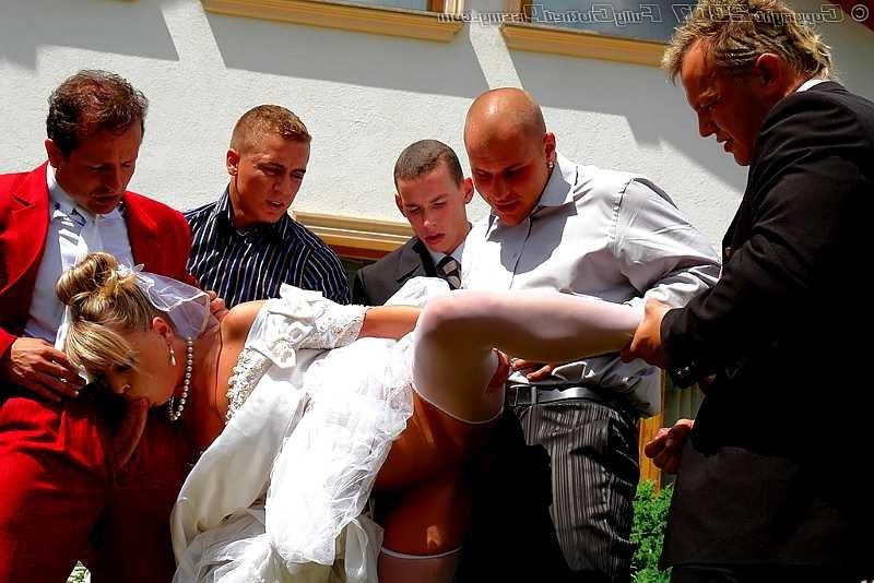20P Group of guys banging and peeing on a sleazy bride