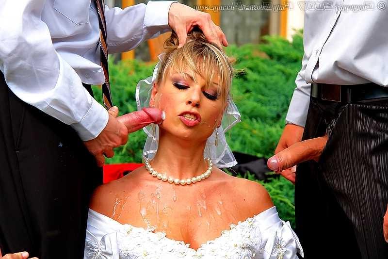 20P Group of guys banging and peeing on a sleazy bride
