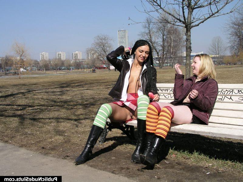 15P Two impudent lesbians firing each other up and toying on the bench