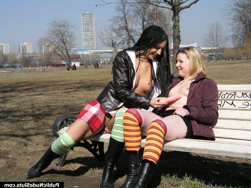 15P Two impudent lesbians firing each other up and toying on the bench