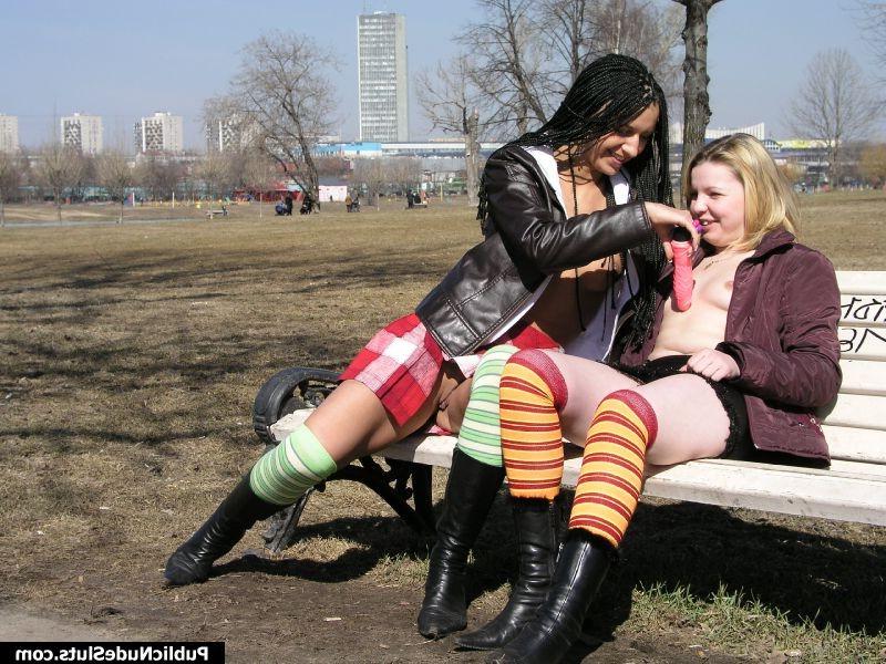 15P Two impudent lesbians firing each other up and toying on the bench