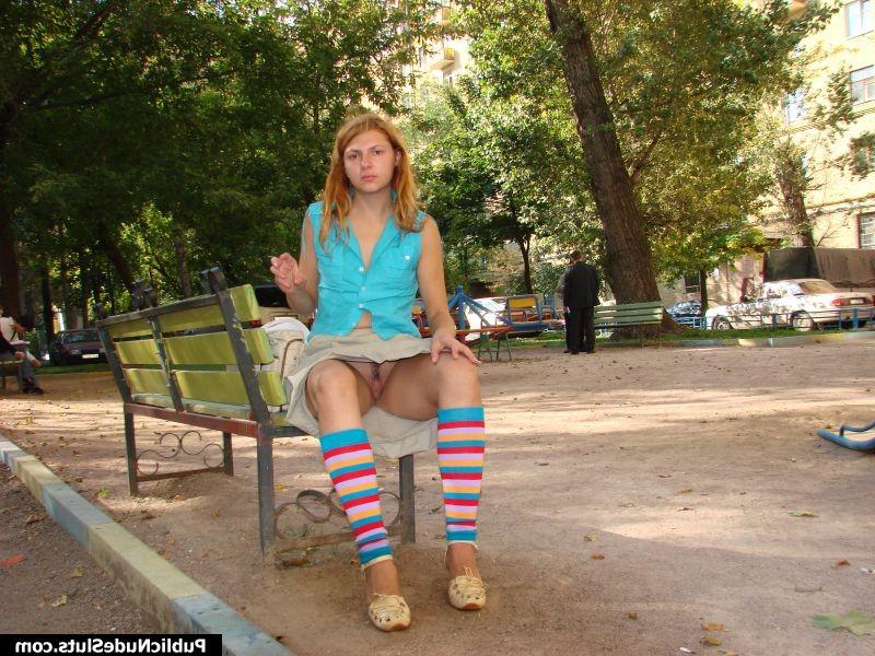 15P Daring hottie blazons out her cute tits and sweet pussy on the bench