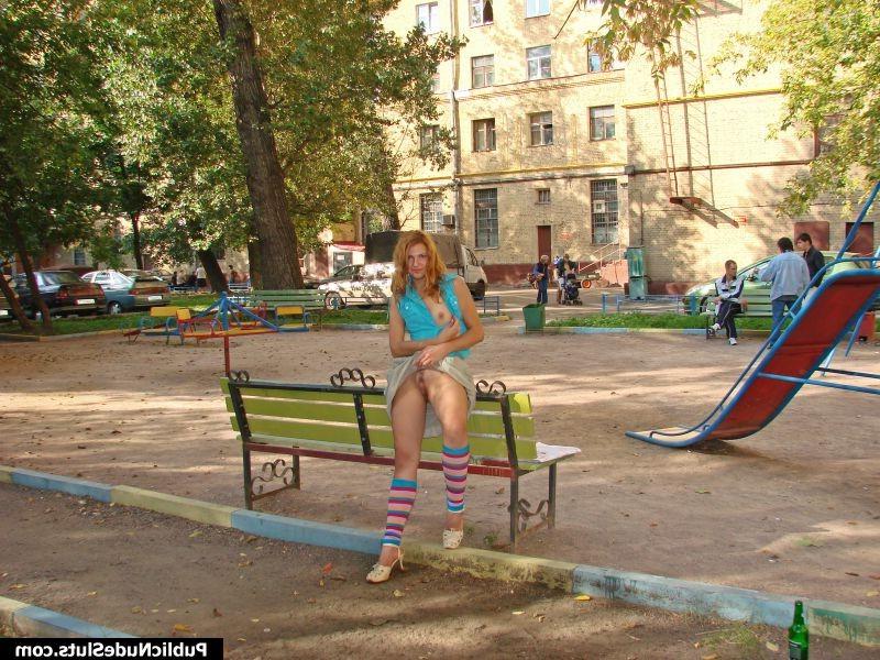 15P Daring hottie blazons out her cute tits and sweet pussy on the bench