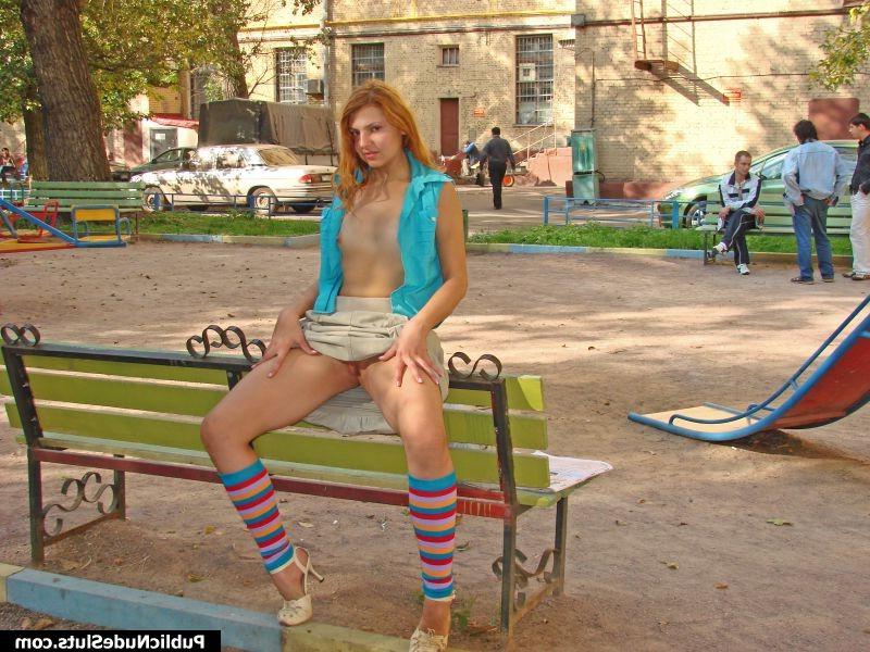15P Daring hottie blazons out her cute tits and sweet pussy on the bench