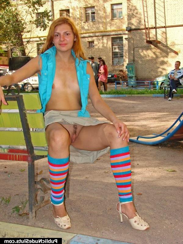 15P Daring hottie blazons out her cute tits and sweet pussy on the bench